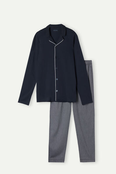 Cotton Ribbed Piqué Pattern Open Full-Length Pyjamas