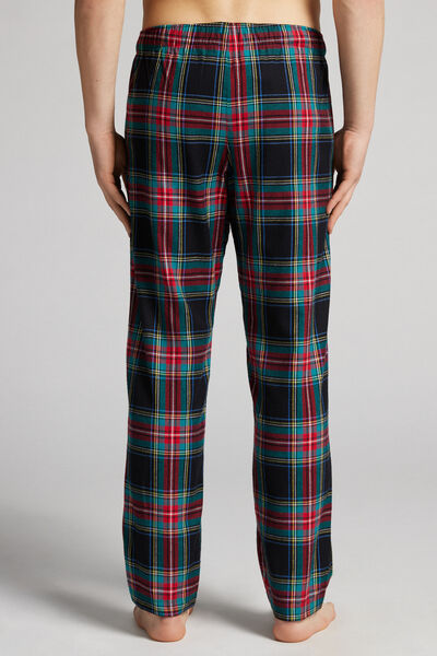 Bas de pyjama long imprimé tartan en toile brossée