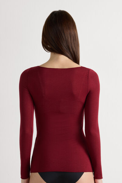 Maglia Manica Lunga in Modal con Cashmere e Scollo a Barchetta