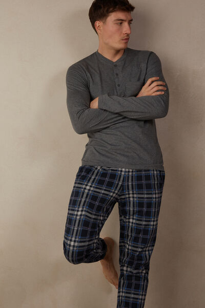 Pijama Largo con Estampado Tartán de Algodón