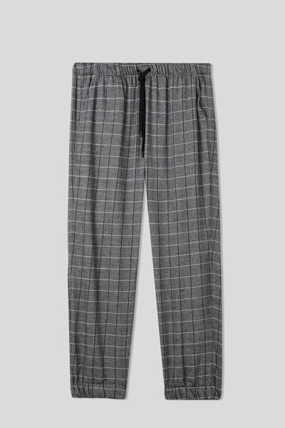 Pantalon long à carreaux gris en toile brossée