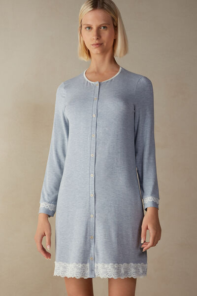 Button-Front Nightdress with Lace Detail