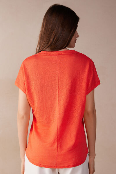T-shirt manches courtes à col en V en lin
