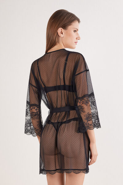 Kimono en tulle et dentelle LA VIE EN ROSE
