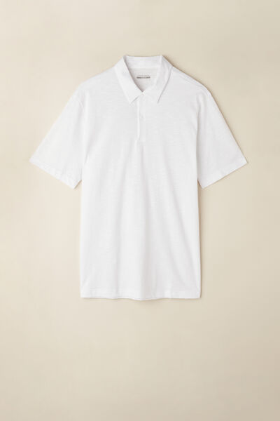 Short-Sleeved Slub Cotton Polo Shirt