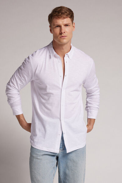 Long-Sleeved Slub Cotton Shirt