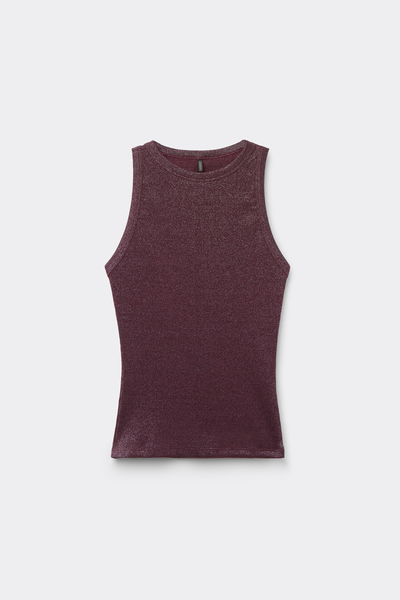Ribbed Lamé Cotton Vest Top