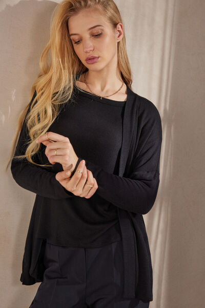 Cardigan Aperto in Modal Ultrasoft con Cashmere