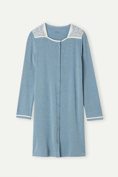 Romantic Bedroom Button Up Night Shirt in Modal with Wool