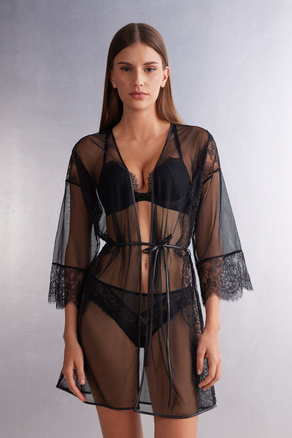 Iconic Beauty Dressing Gown in Mesh and Lace