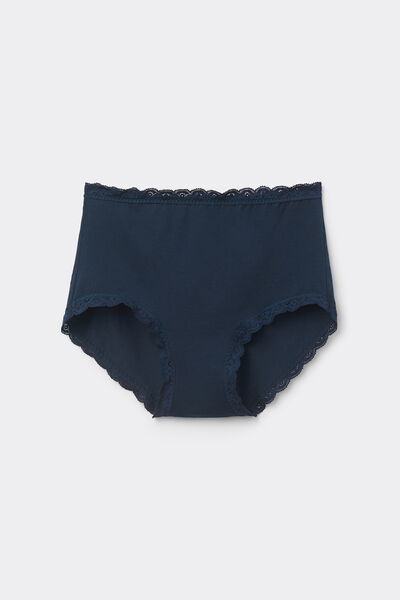 Shorty taille haute en coton et dentelle