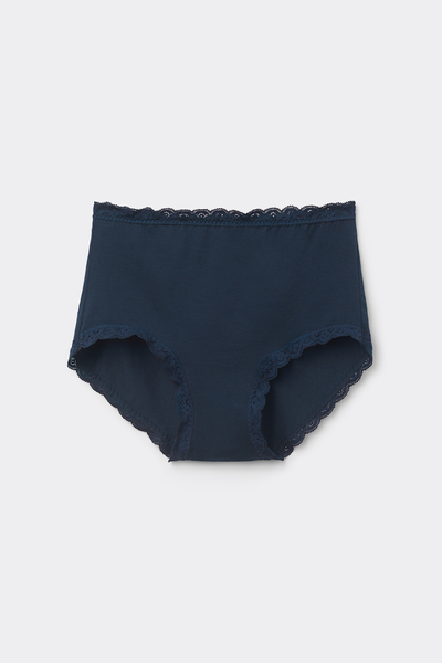 High-Waisted Cotton and Lace French Knickers