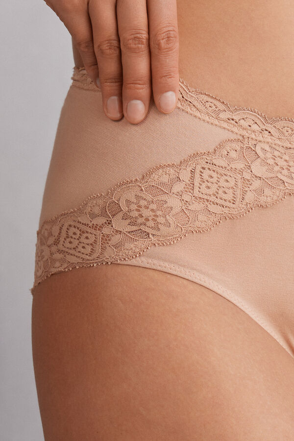 Semi-High Rise Cotton and Lace Panties