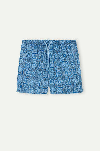 Blue Maiolica-Print Swim Shorts