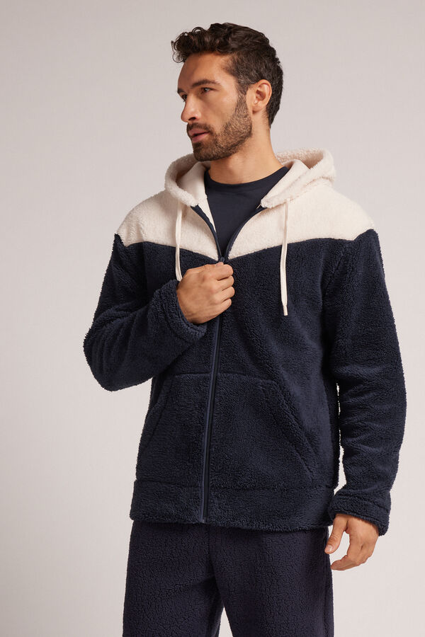 Two-Tone Zip-Up Teddy Sweatshirt