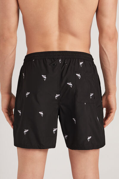 Swim Trunks with Embroidered Sharks