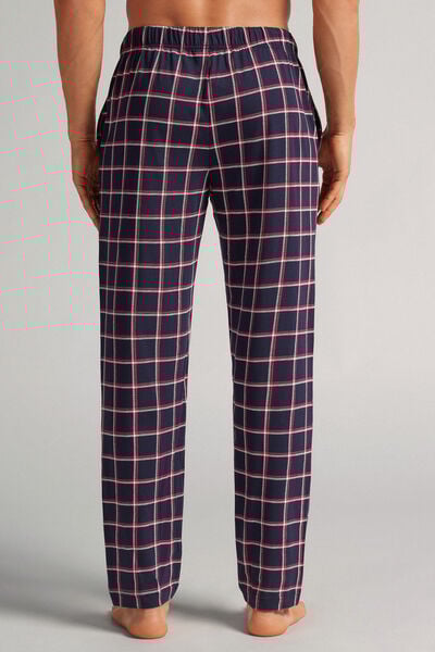 Lange Hose aus Baumwolle mit Karo-Print in Blau/Weiß/Rot