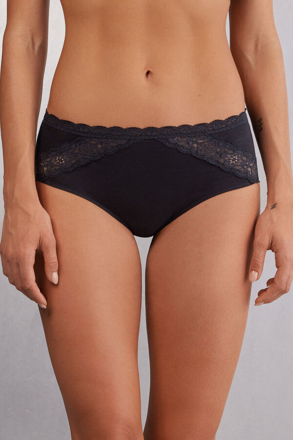 Semi-High Rise Cotton and Lace Knickers