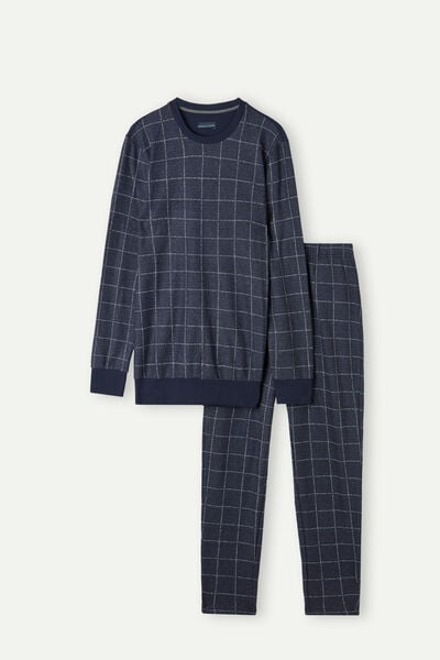 Avio Blue Check Full Length Pajamas in Cotton