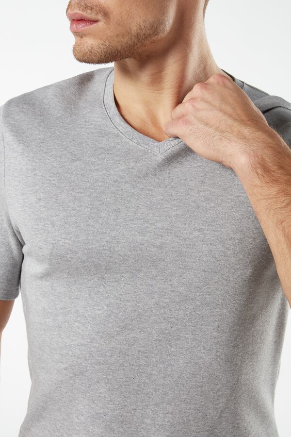 Short Sleeve V-Neck Warm-Handle Cotton Top