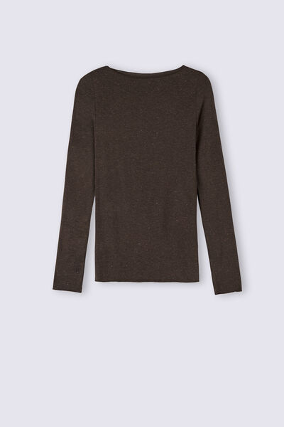 Camiseta de Cuello Redondo de Modal Ligero con Cashmere Lamé