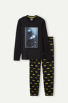 Pijama Largo con Estampado de Batman en Punto de Algodón