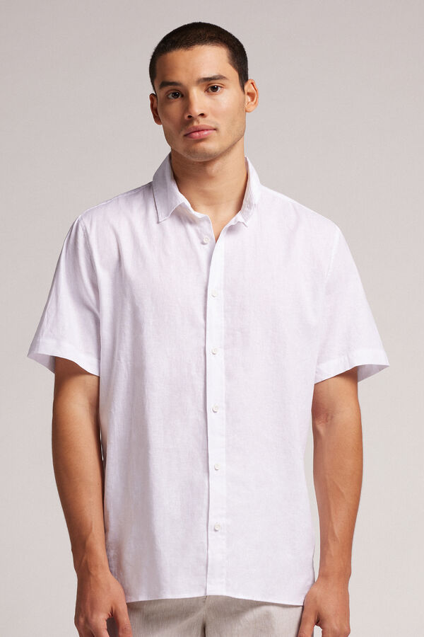 Short-Sleeved Shirt in Cotton and Linen