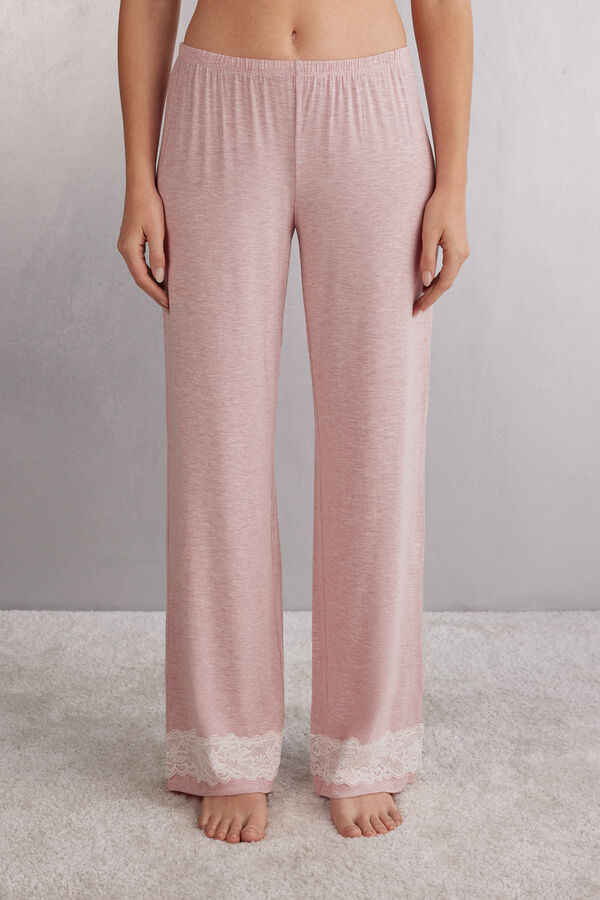 Full-Length Modal Trousers with Lace Details