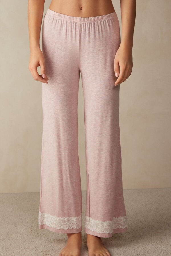 Full-Length Modal Trousers with Lace Details