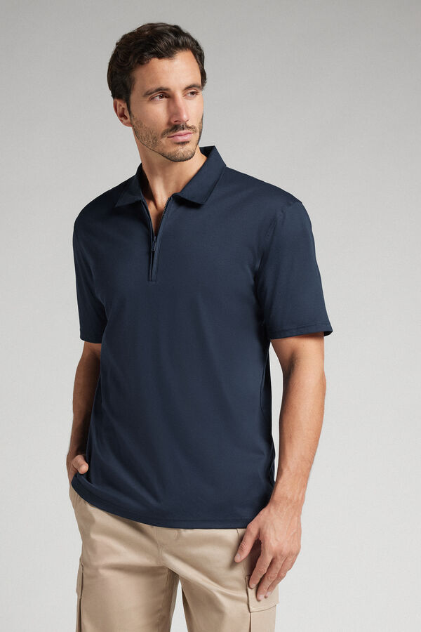 Polo à manches courtes avec zip en coton Premium mercerisé
