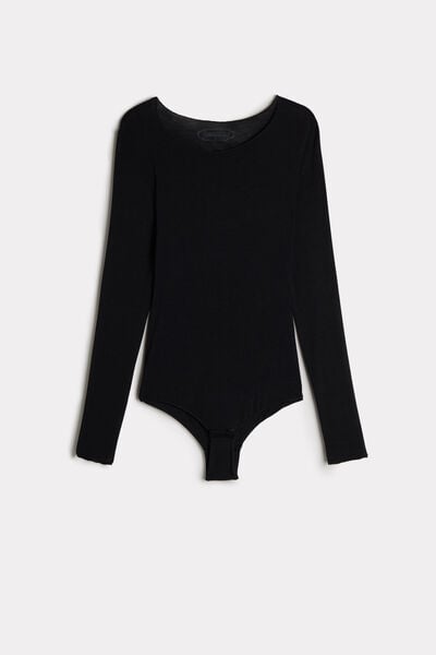 Long-Sleeve Bodysuit in Modal and Cashmere