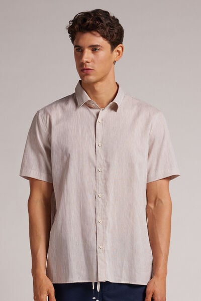 Short-Sleeved Shirt in Cotton and Linen