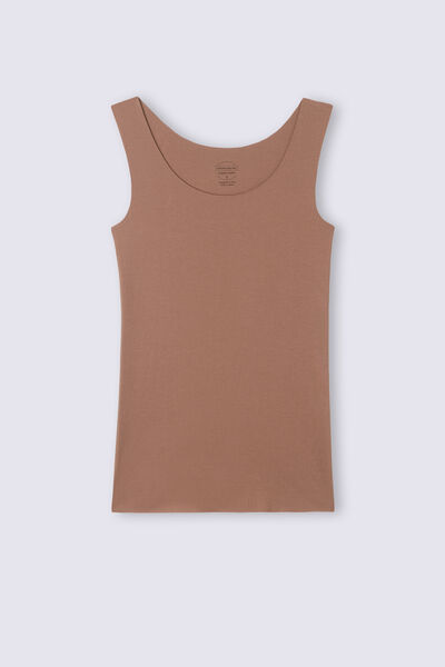 Round-Neck Raw-Cut Cotton Vest Top