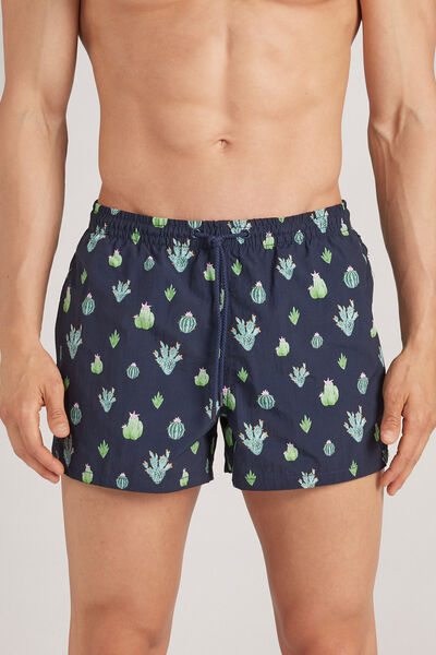 Short Swim Trunks with Cactus Print
