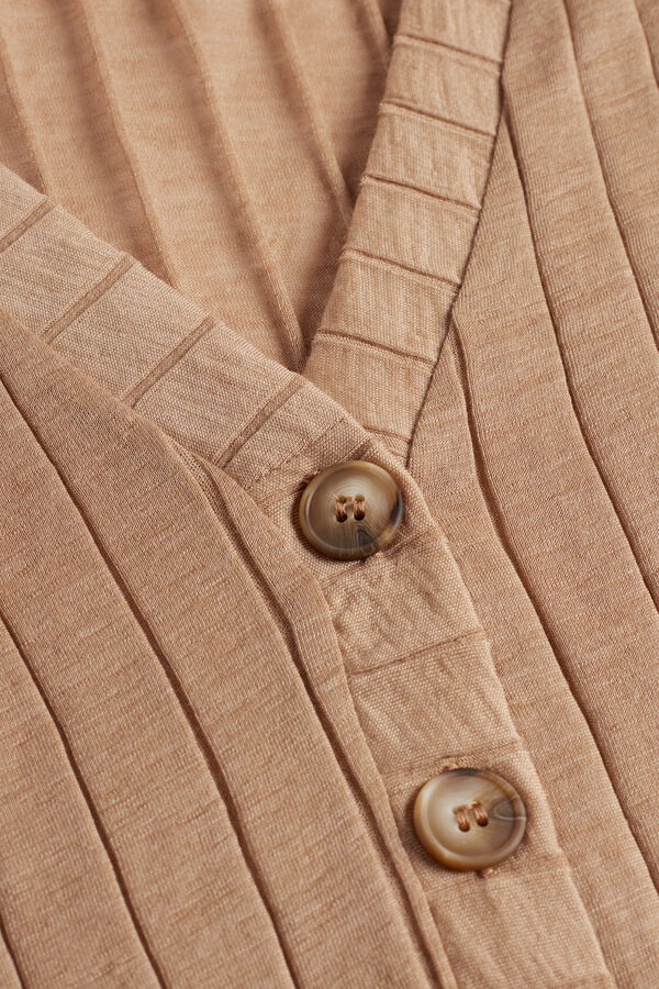 Buttoned Wool and Silk Ribbed Cardigan