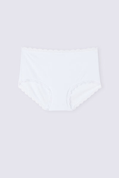 High-waisted cotton and lace french knickers