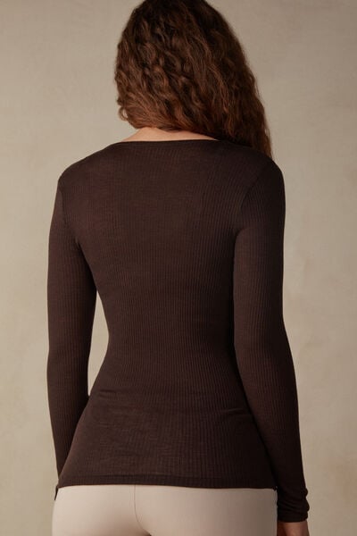 Wool and Silk Long-Sleeved Crew-Neck Max Top