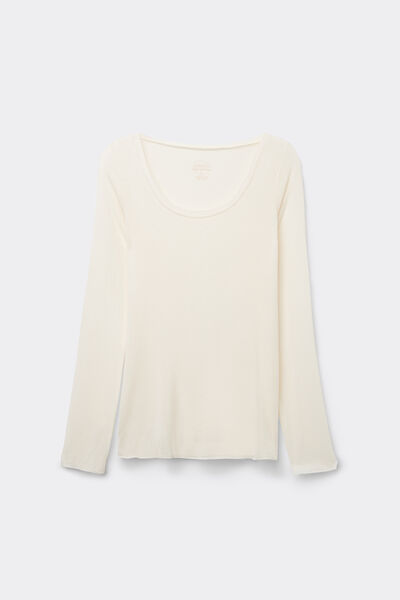 Maglia Manica Lunga Modal Ultralight con Cashmere Scollo Madonna
