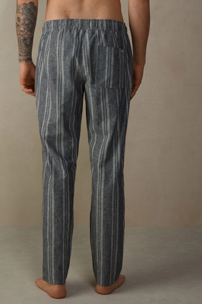 Pantalon long en lin et coton à rayures multiples