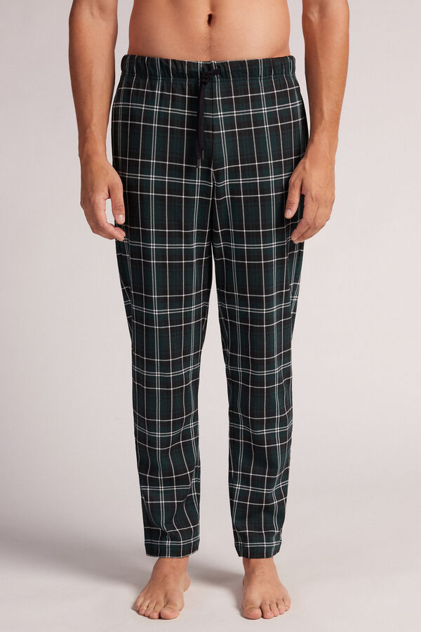 Cotton Trousers with Green Check Print