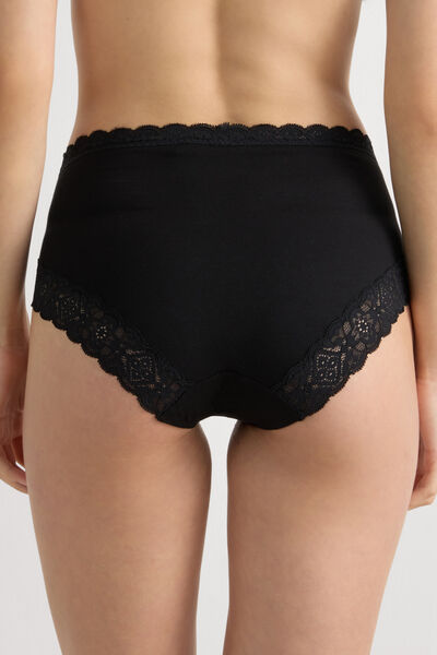 Semi-High Rise Cotton and Lace Knickers
