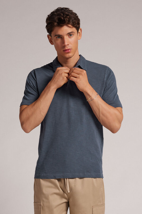 Washed Collection Short-Sleeved Slub Cotton Polo Shirt