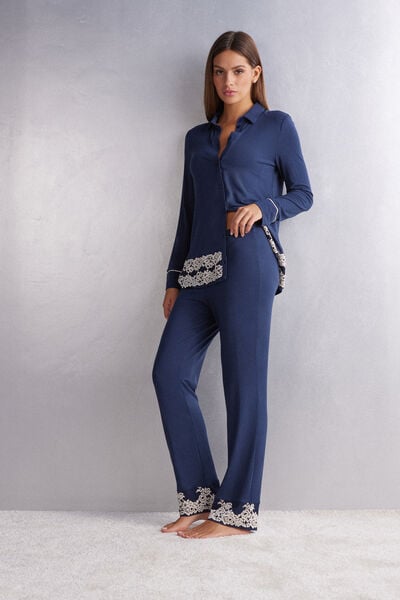 Pretty Flowers Full-length Modal Trousers with Frills