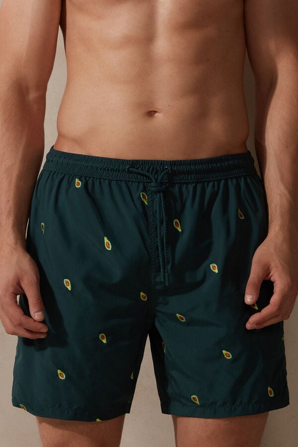 Avocado-Embroidered Swim Shorts
