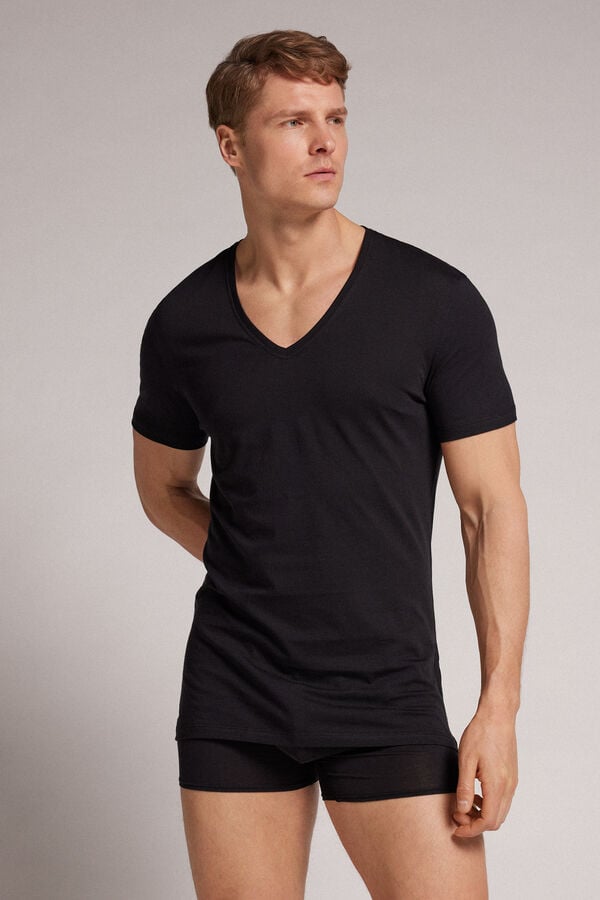 T-Shirt Scollo V in Cotone Superior Extrafine