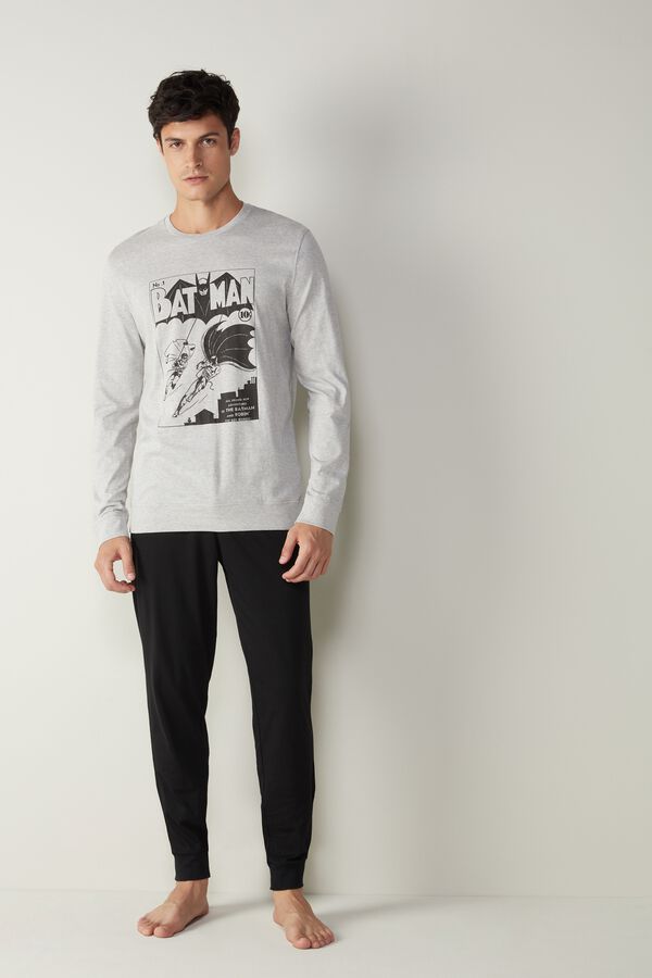 Long Pajamas in Batman Print Cotton Jersey