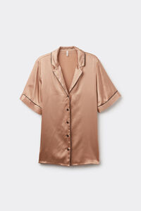 Camicia Manica Corta in Seta con Profili a Contrasto