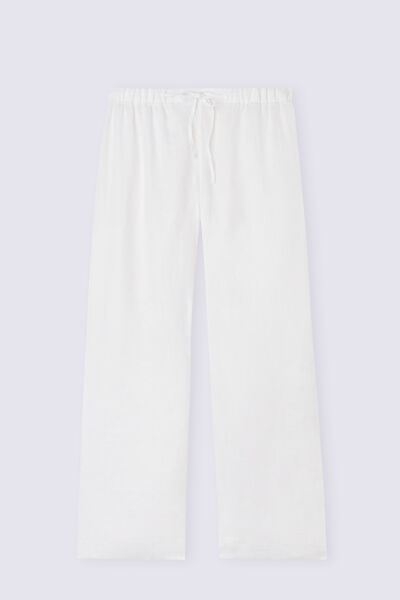 Pantalon long avec cordon de serrage en toile de lin