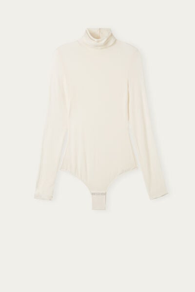 High Collar Bodysuit in Modal Ultralight with Cashmere