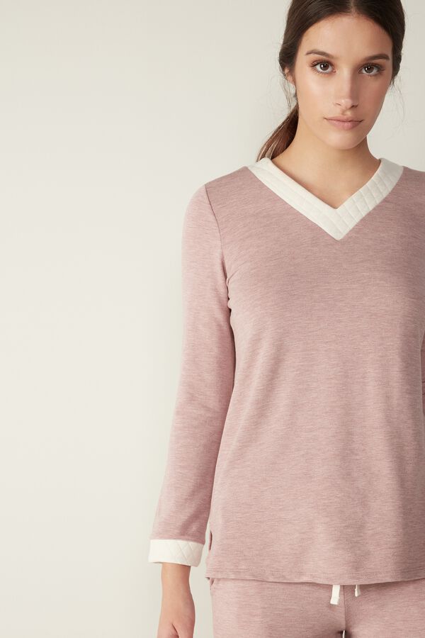 Top in Modal and Cashmere Plush with Matelasse Insets
